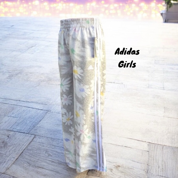 ADIDAS NWT GIRLS GREY HEATHER SWEATER PANTS DAISIES XL(16) - Picture 1 of 8